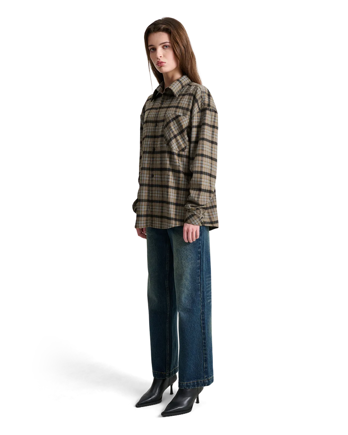 Alis Syril skjorte Sand Blue Tartan løs