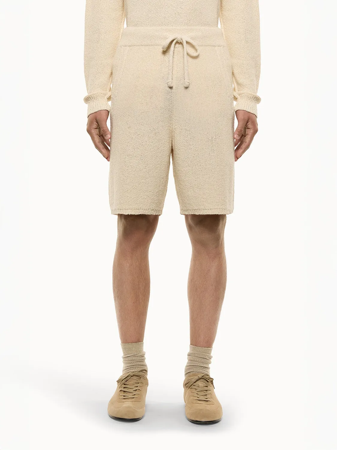 Laneus Cashmere and Silk Bermuda strikshorts creme