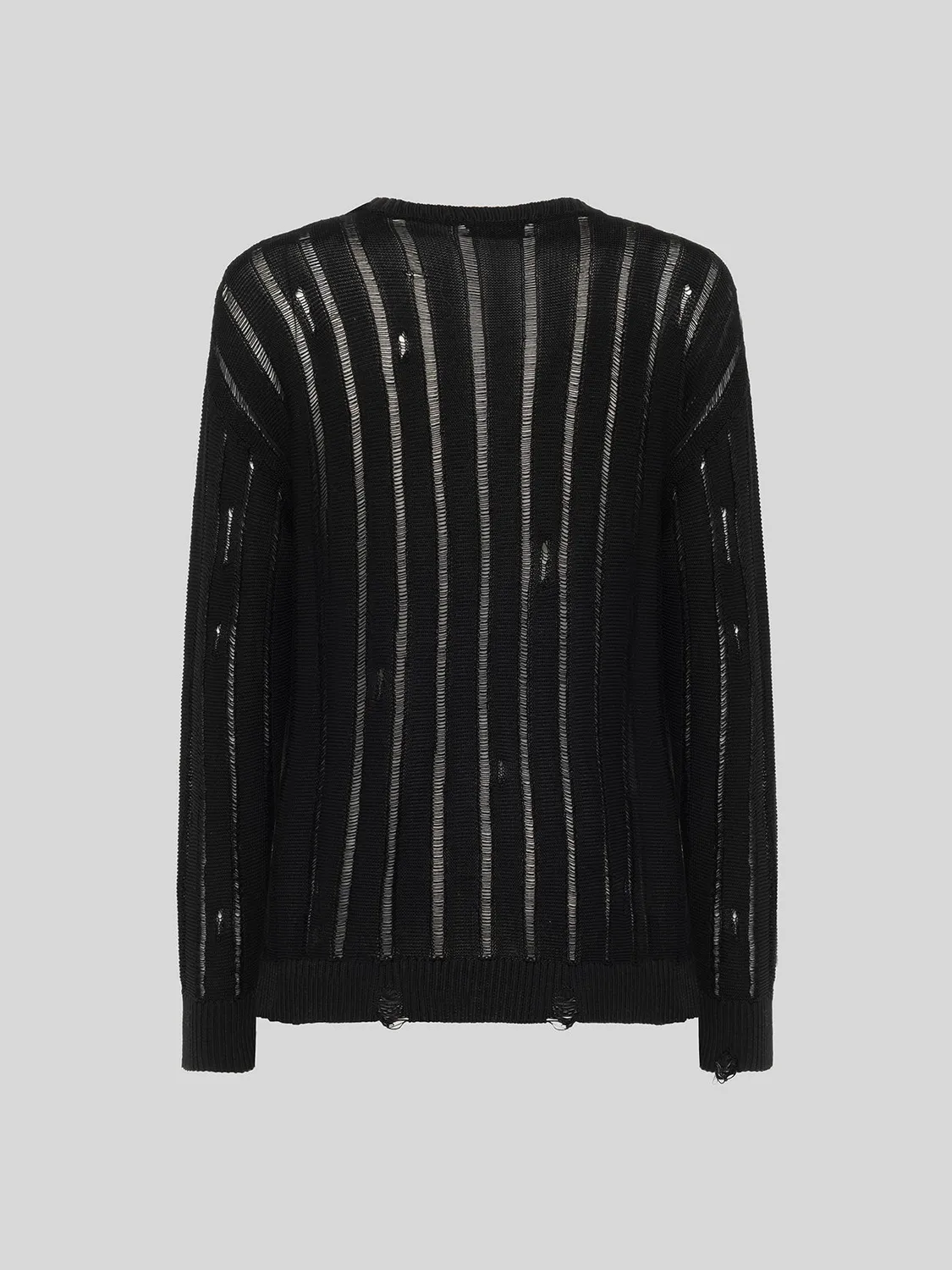Laneus Destroyed Crew Neck striktrøje sort økologisk bomuld