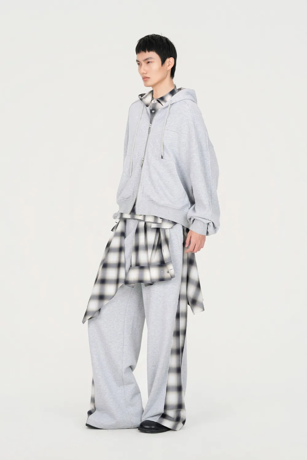 Feng Chen Wang 2-in-1 Zip Hoodie hættetrøje grå ternet