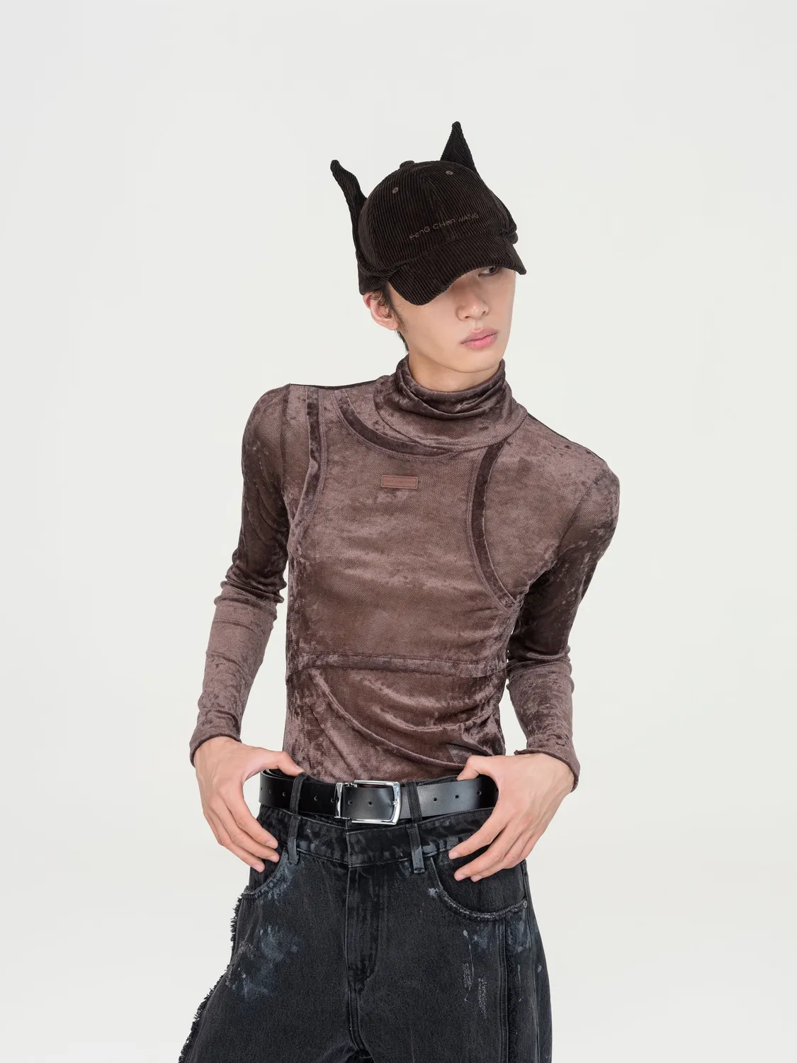 Feng Chen Wang high neck top beige two-in-one