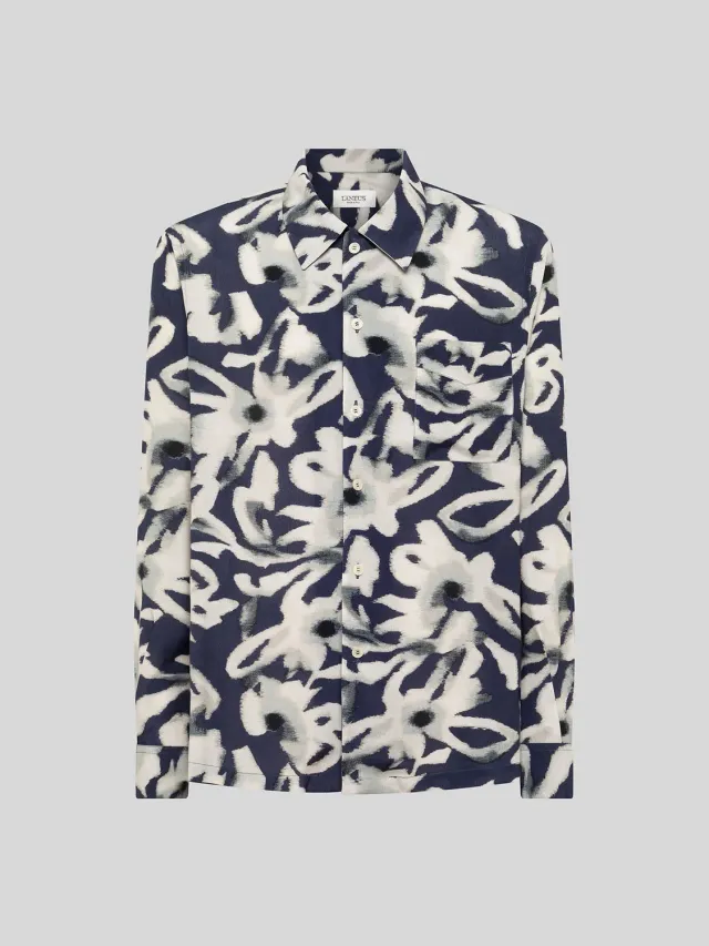 Laneus Bowling Shirt skjorte navy blomstret viskose