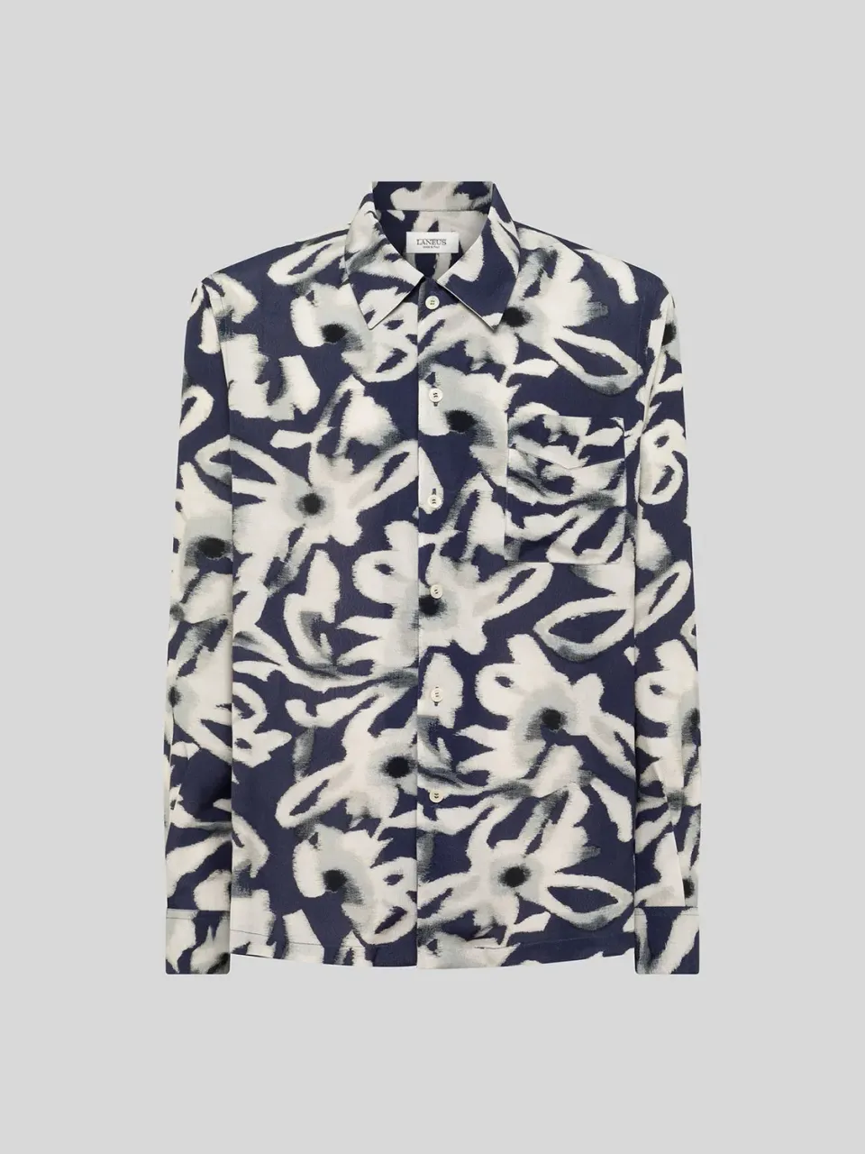 Laneus Bowling Shirt skjorte navy blomstret viskose