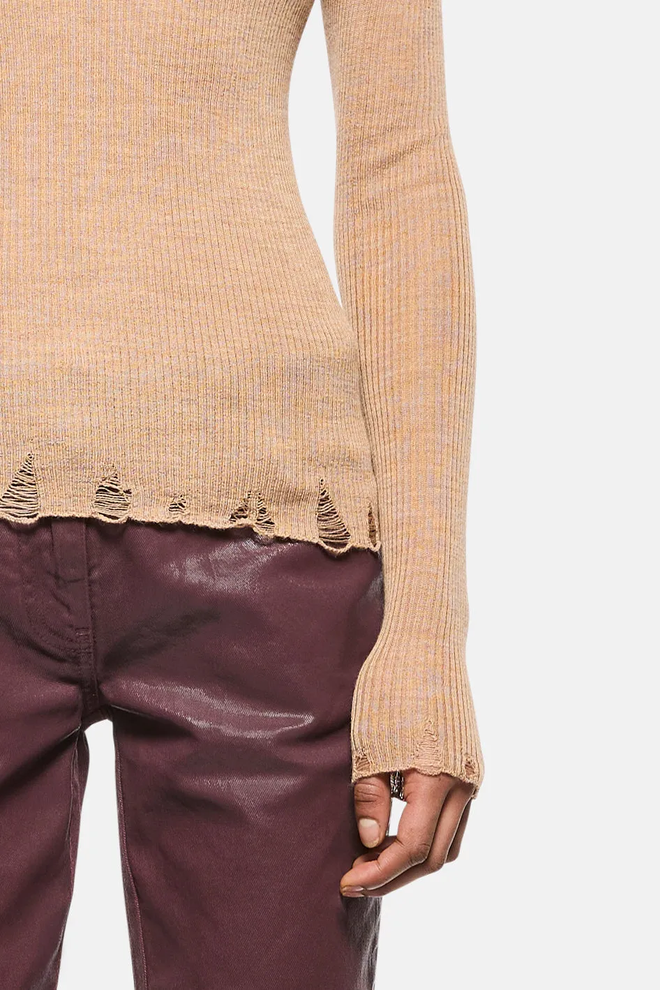 Laneus Fine Ribbed Wool Jumper sweater camel uld