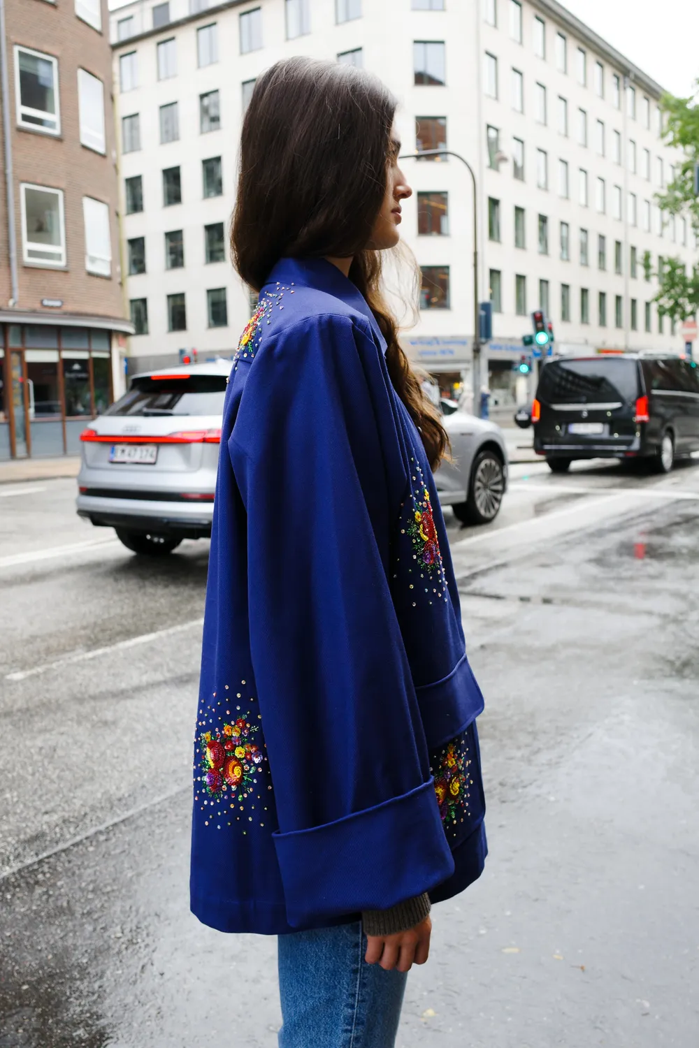 Caro Editions Anna Short Coat jakke blå broderet bomuld