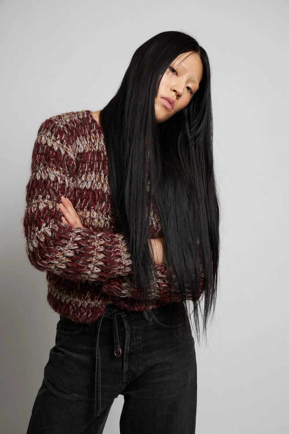 DAWNXDARE PALMA cardigan 339 aubergine stribet