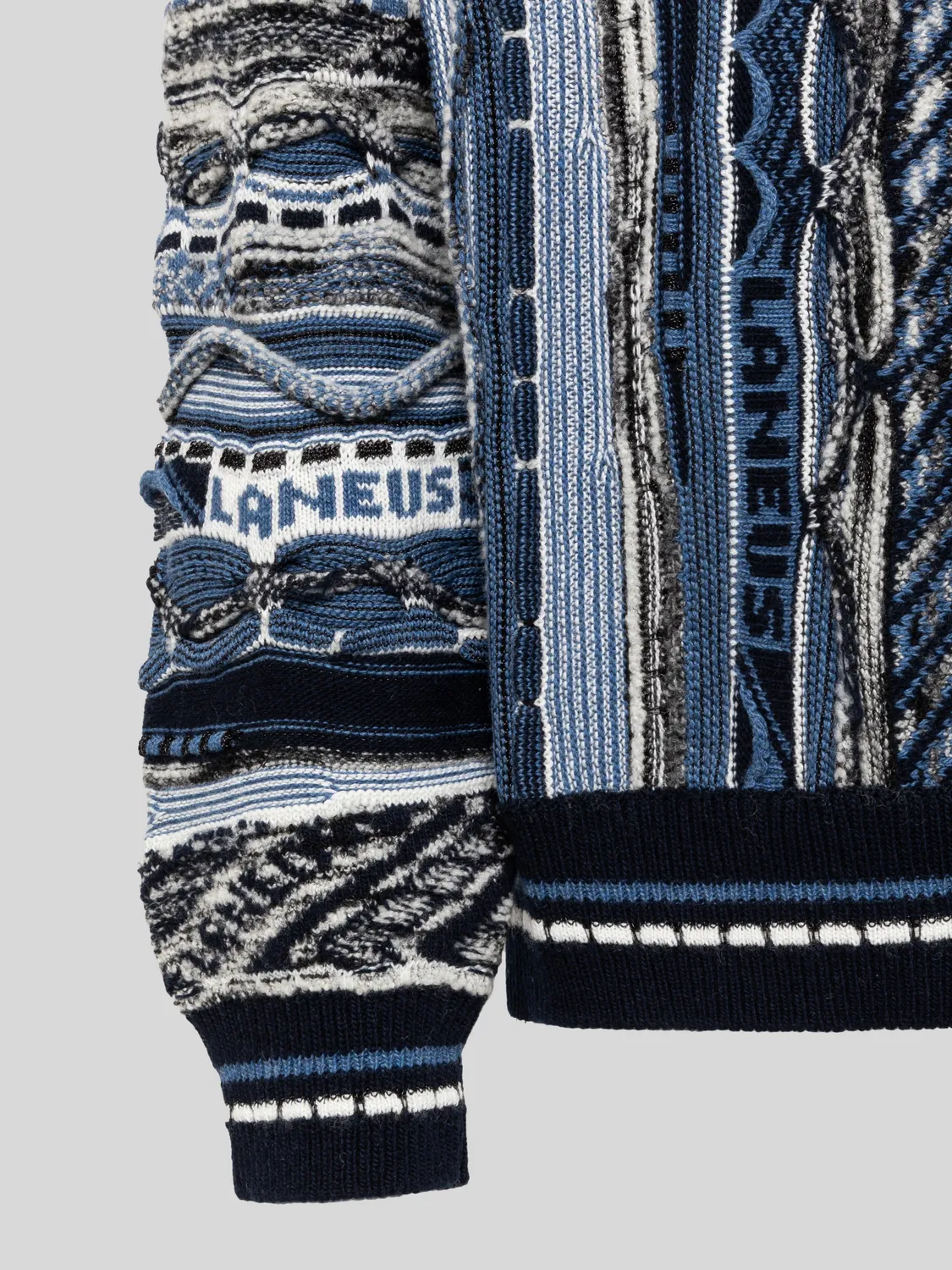 Laneus boxy jacquard cardigan blå merinould