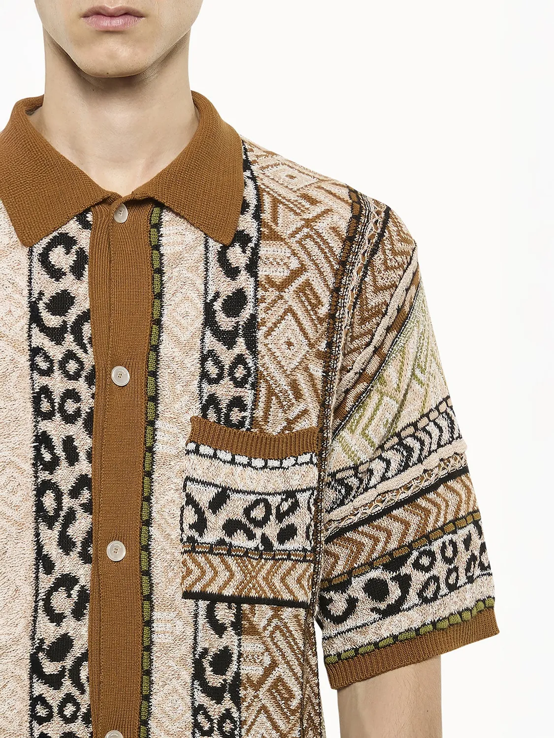 Laneus Jacquard strikket polo chokolade bomuld