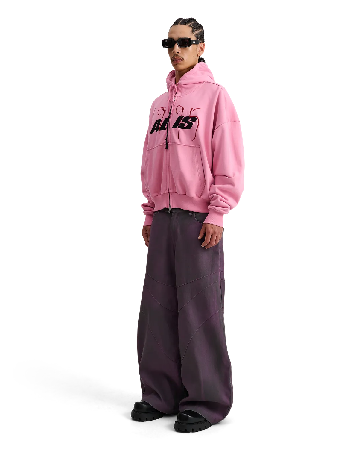 Alis Shen cropped hoodie lynlås pink bomuld