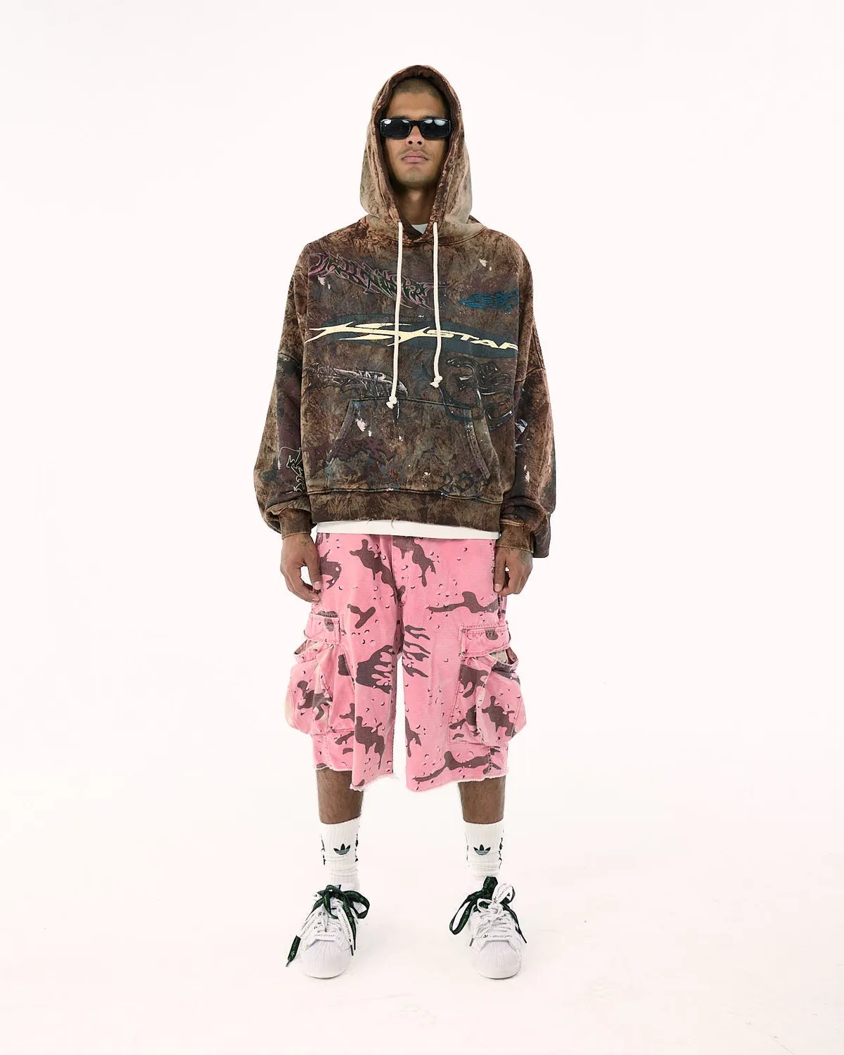 Hellstar HStar Graffiti hoodie brun oversized fleece