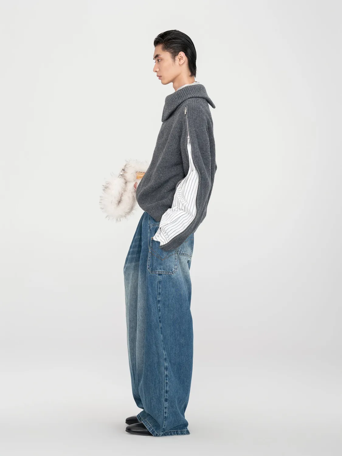 Feng Chen Wang Deconstructed Shirt Fabric Sweater strik patchwork