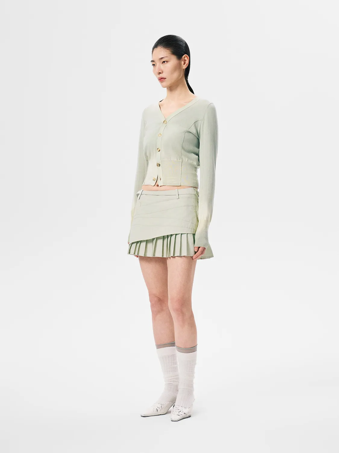 Feng Chen Wang plisseret nederdel celadon med shorts