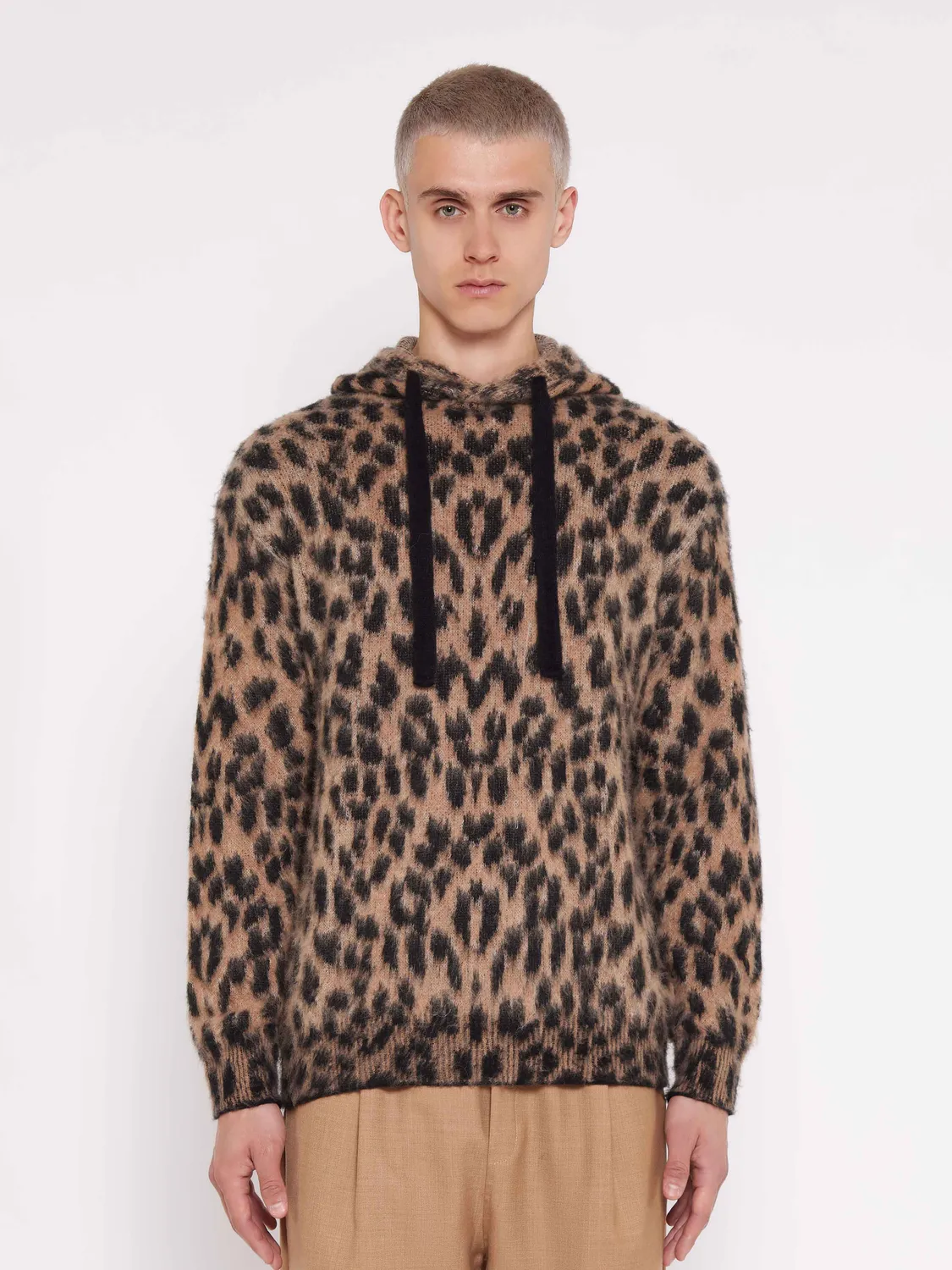 Laneus Brushed Spotted Knit Boxy Hoodie Spotted alpakamiks