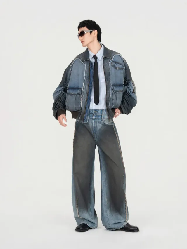 Feng Chen Wang Indigo Gradient denimjakke blå-sort