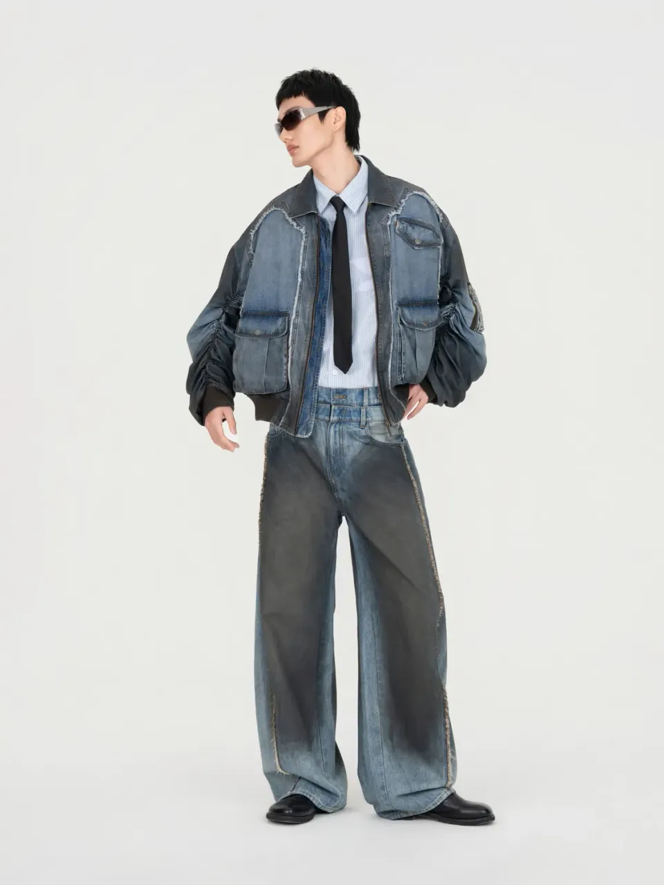 Feng Chen Wang Indigo Gradient denimjakke blå-sort