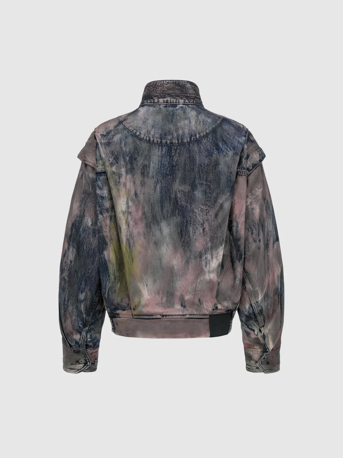 Feng Chen Wang Tie-Dyed Coated denimjakke brun standkrave