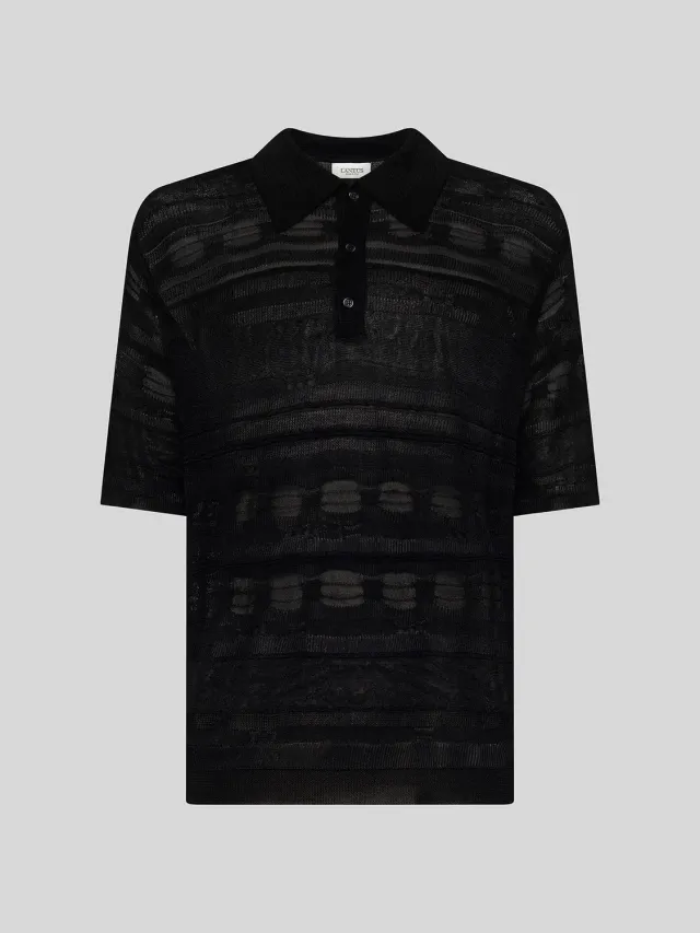 Laneus Jacquard polo sort viskose