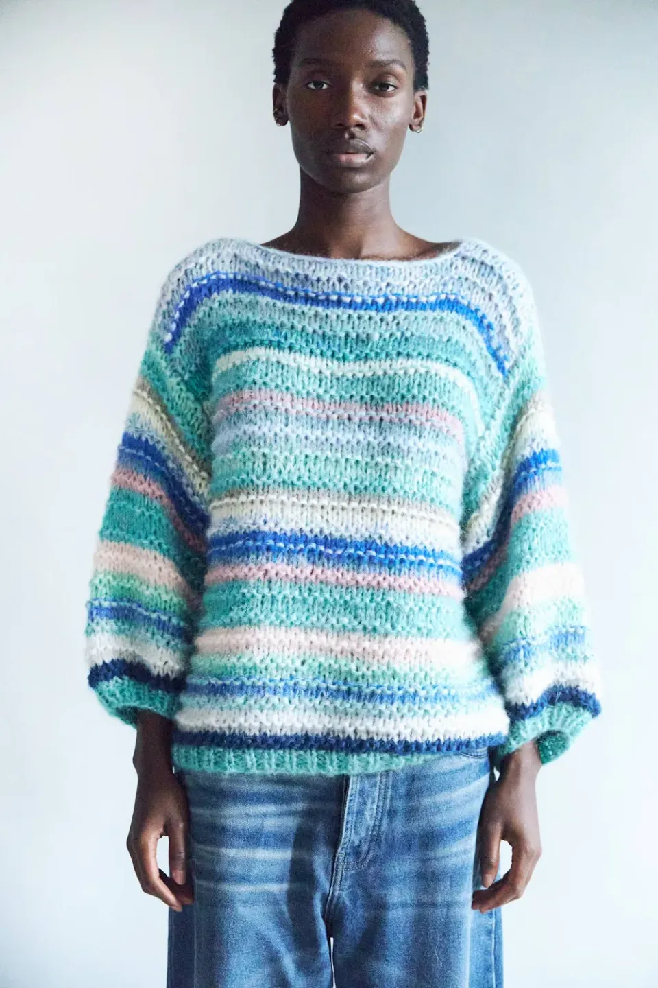 DAWNXDARE Rosa 544 striktrøje blå mohair stribet