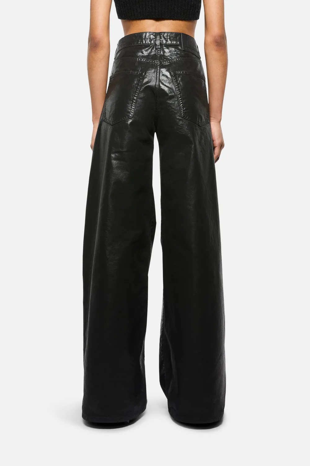 Laneus Baggy Coated jeans sort coated denim dame