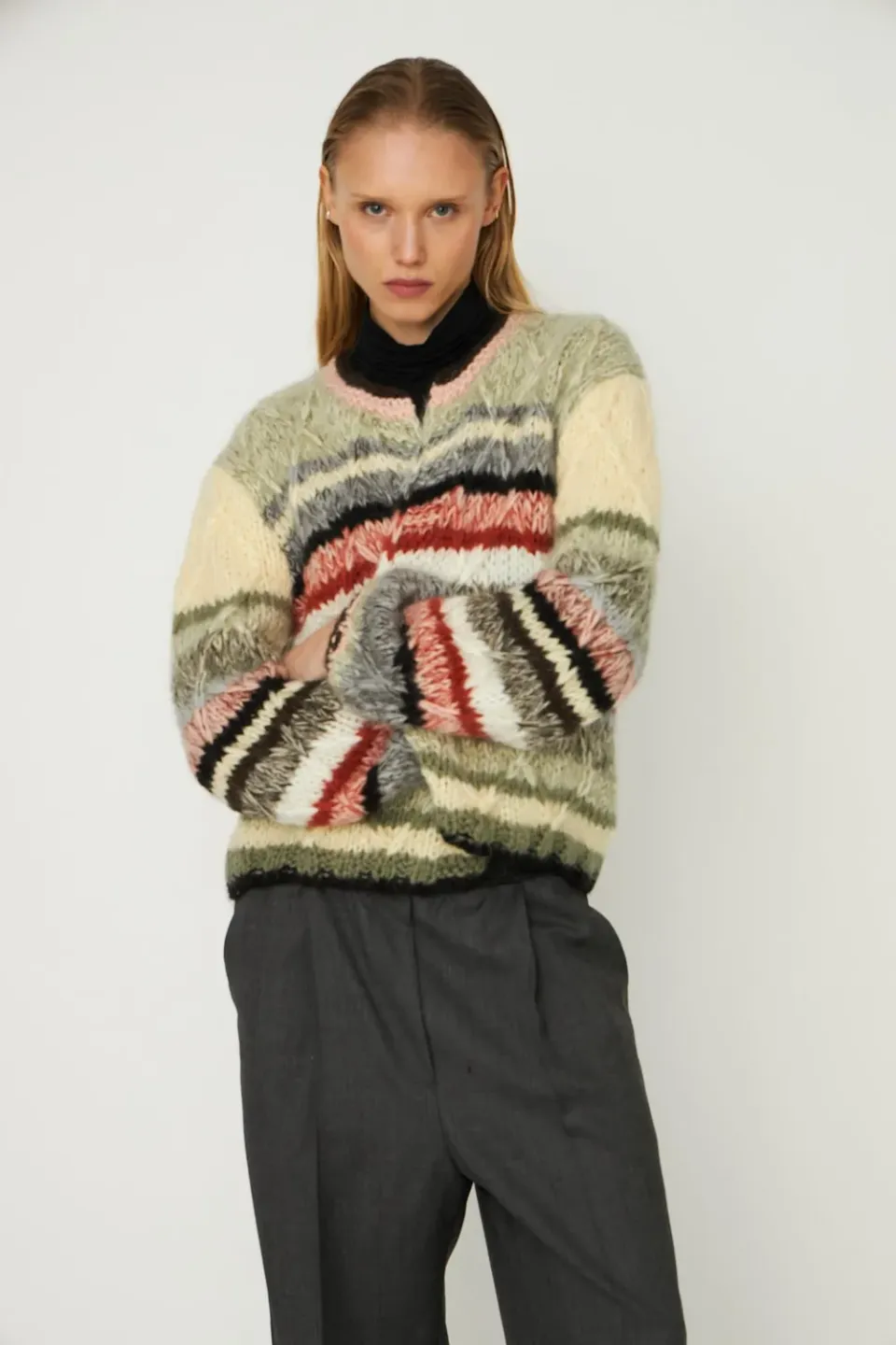 DAWNXDARE GABI strikcardigan 993 WOODEN stribet