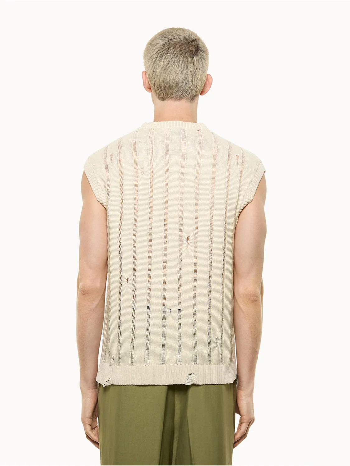 Laneus Destroyed Sleeveless Shirt ærmeløs top beige bomuld