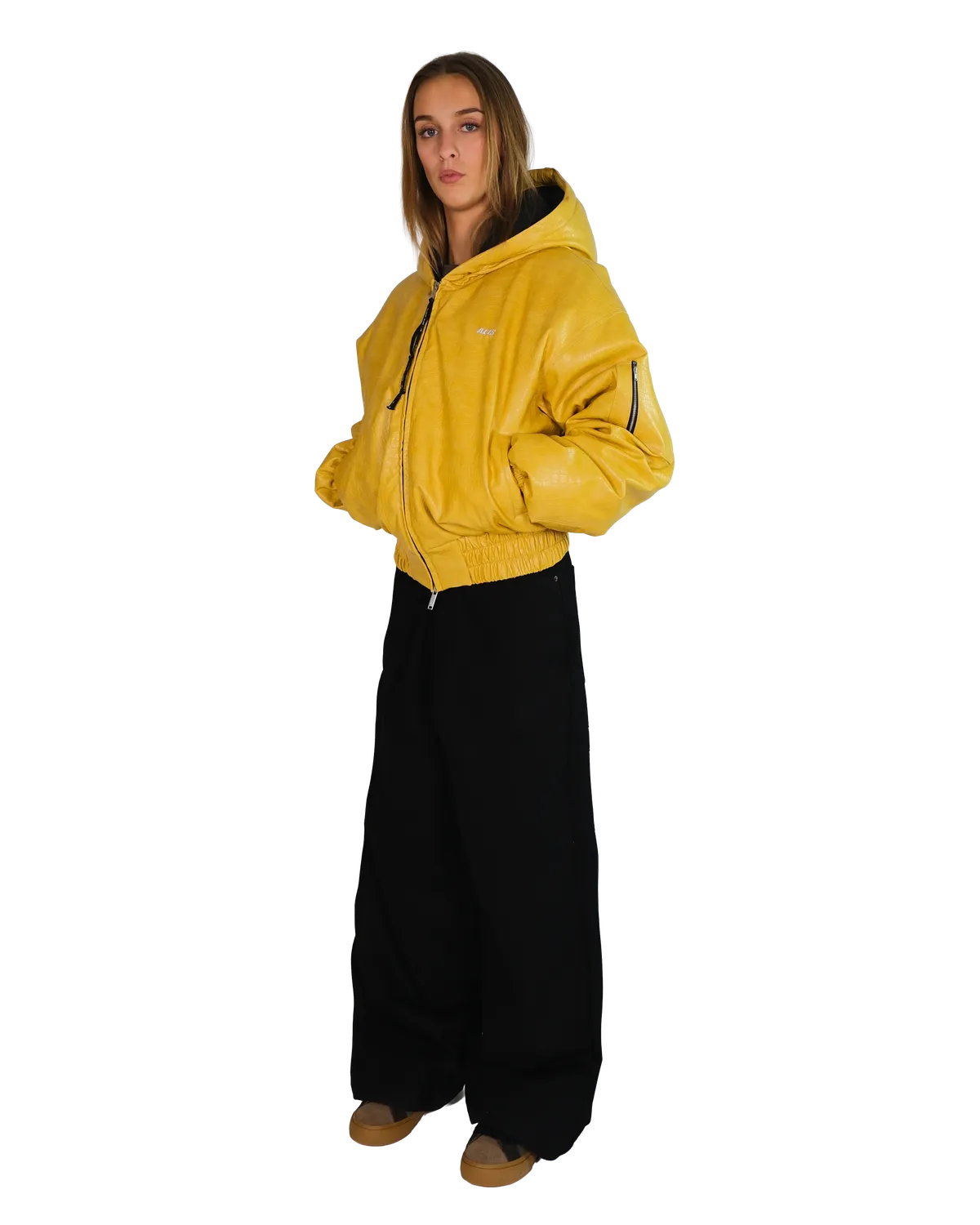 Alis Hoiy Oversized Bomberjakke Yellow Snake Skin med hætte