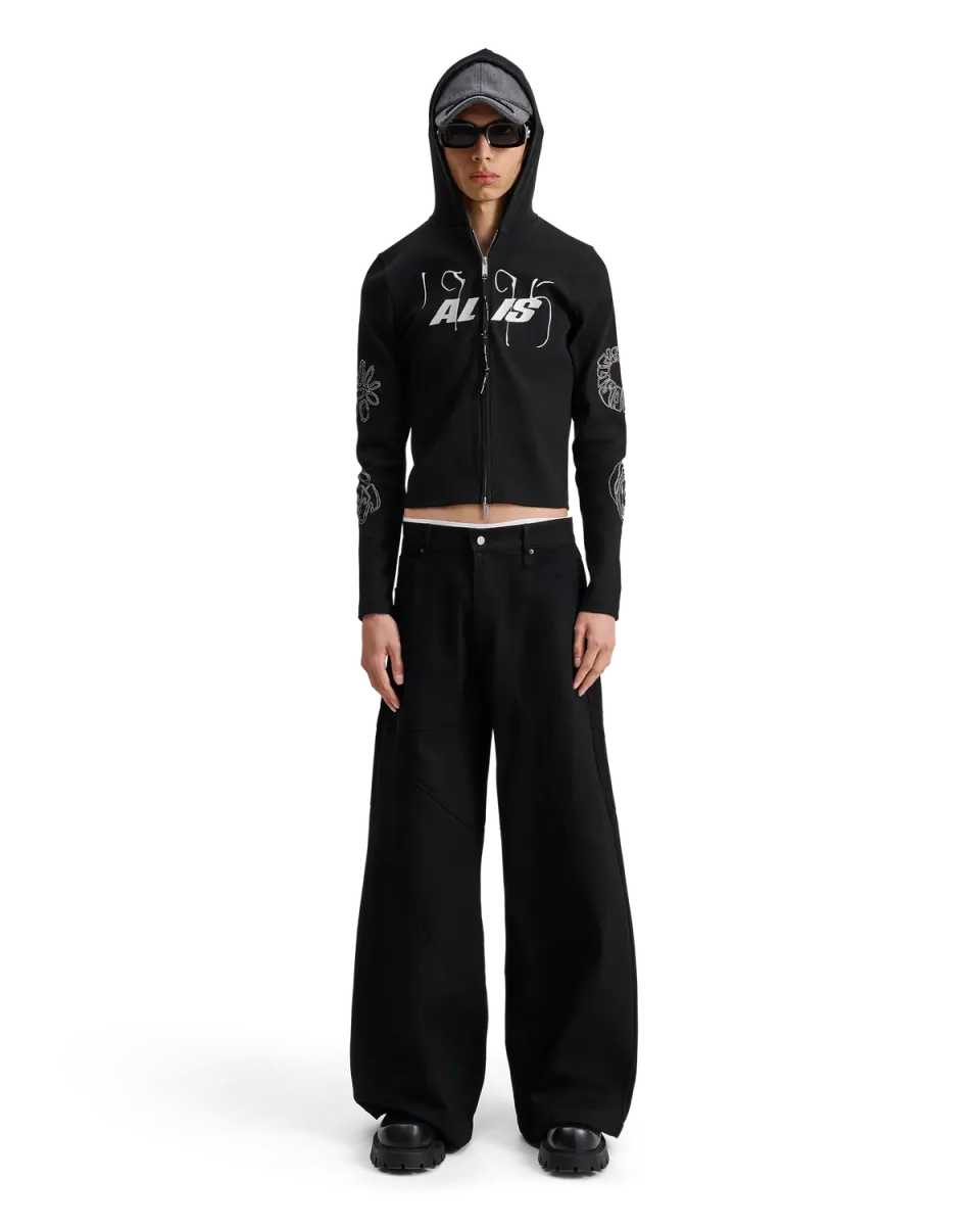 Alis Nortey hoodie sort lynlås cropped XS-XL