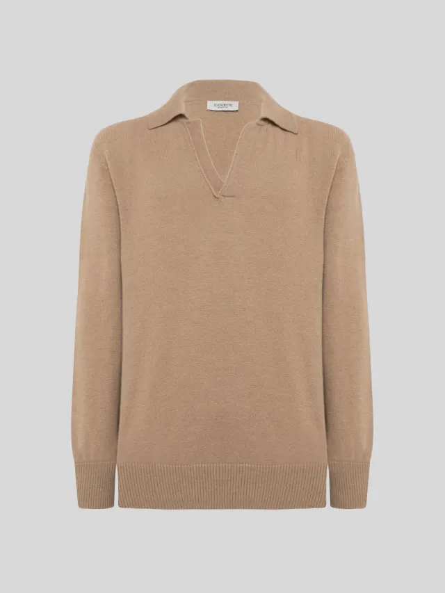 Laneus Wool Cashmere polo camel merino