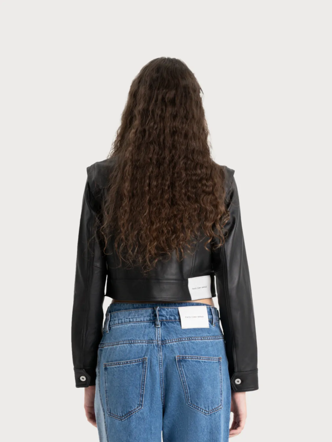 Feng Chen Wang lammeskindsjakke dame padded shoulder