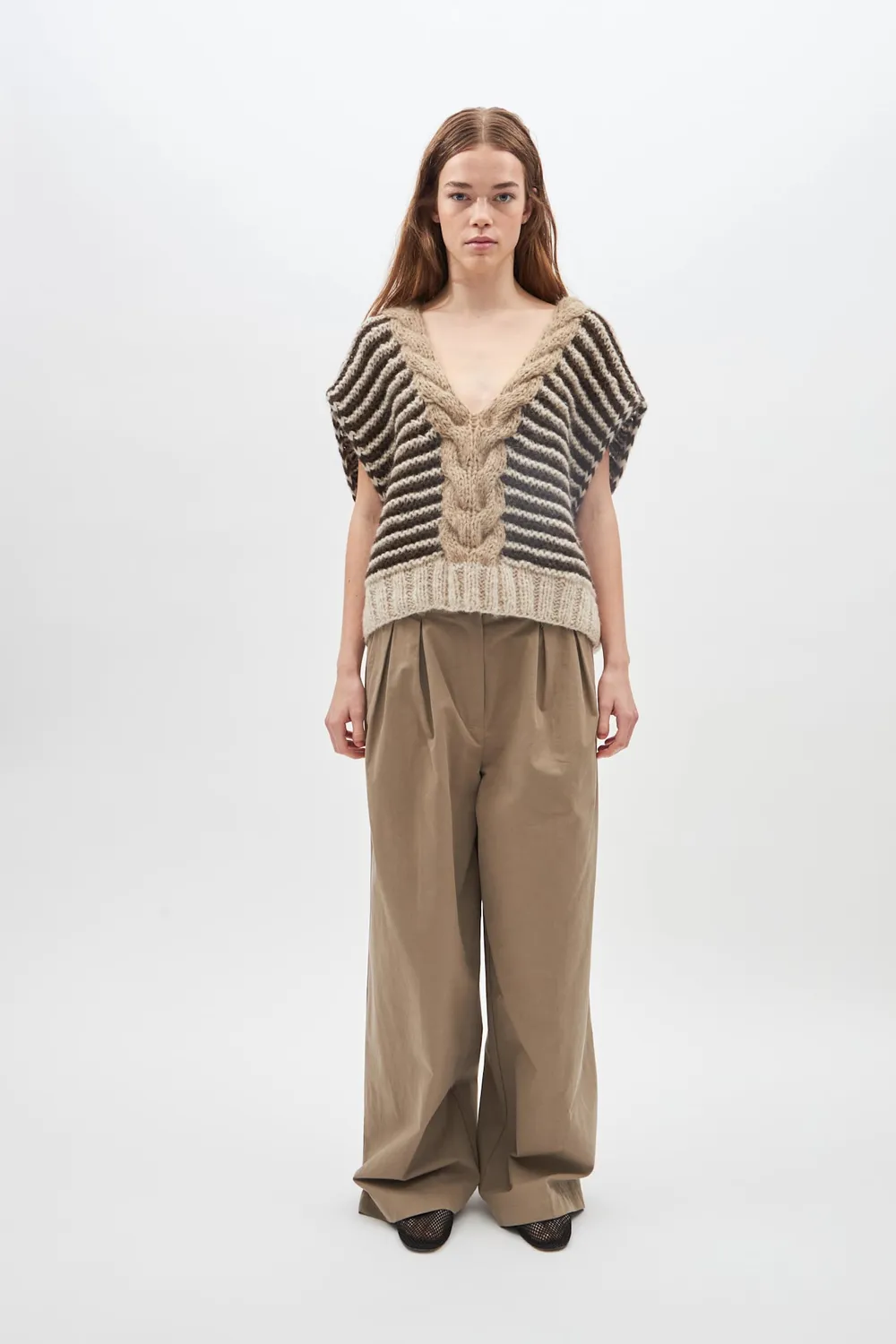 DAWNXDARE Capri Stripe vest 856 Mocca mohair