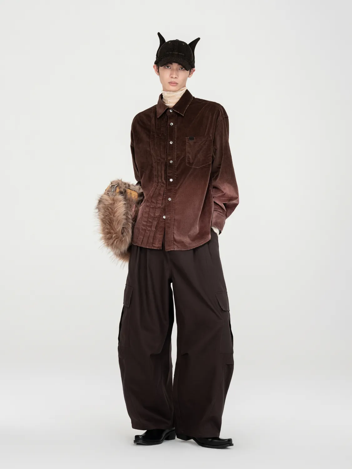 Feng Chen Wang Gradient-Washed Skjorte brun fløjl