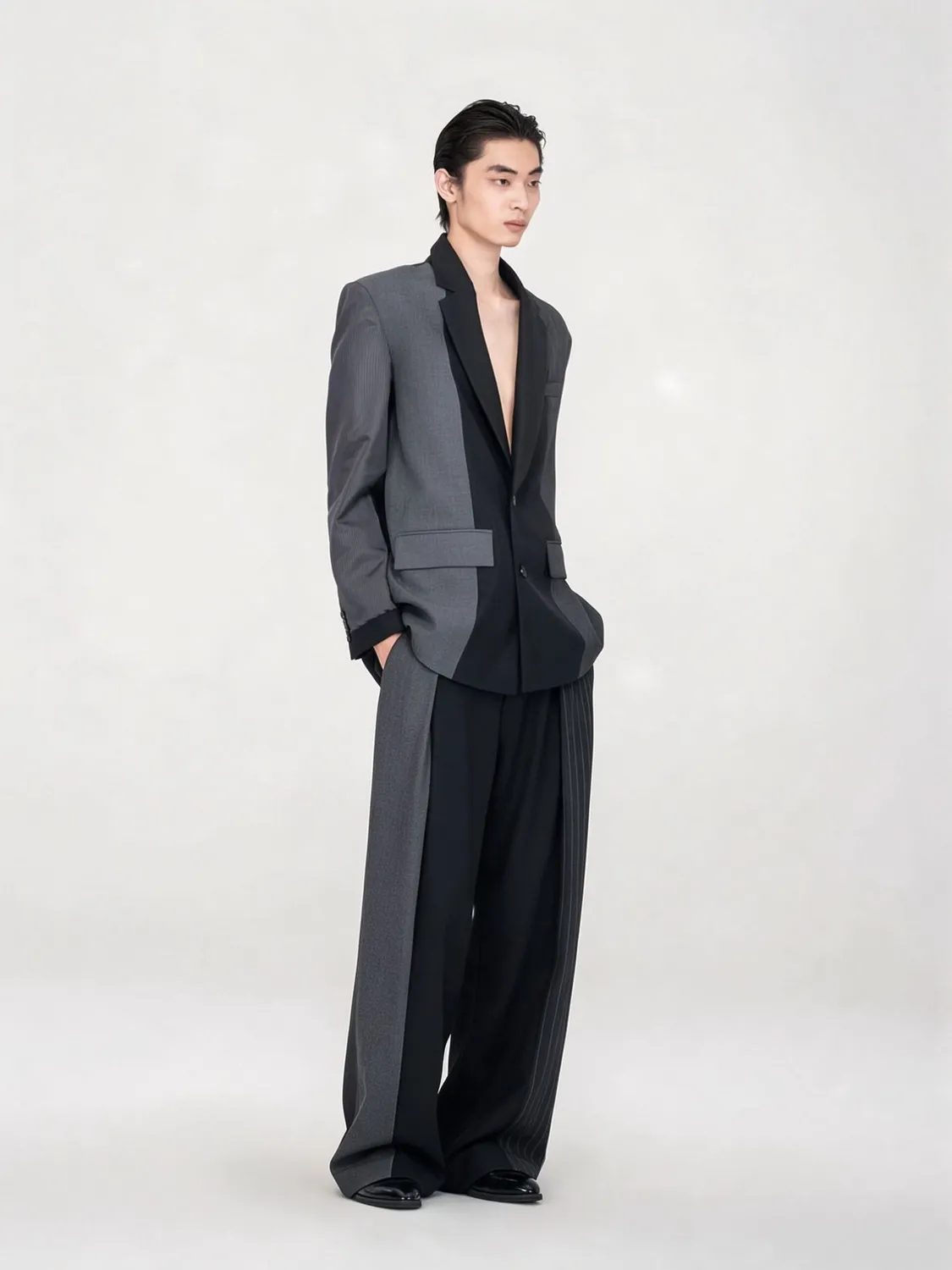Feng Chen Wang tailored bukser sort-grå stribet