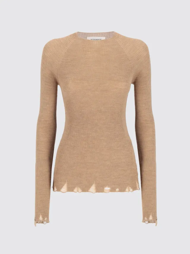 Laneus Fine Ribbed Wool Jumper sweater camel uld
