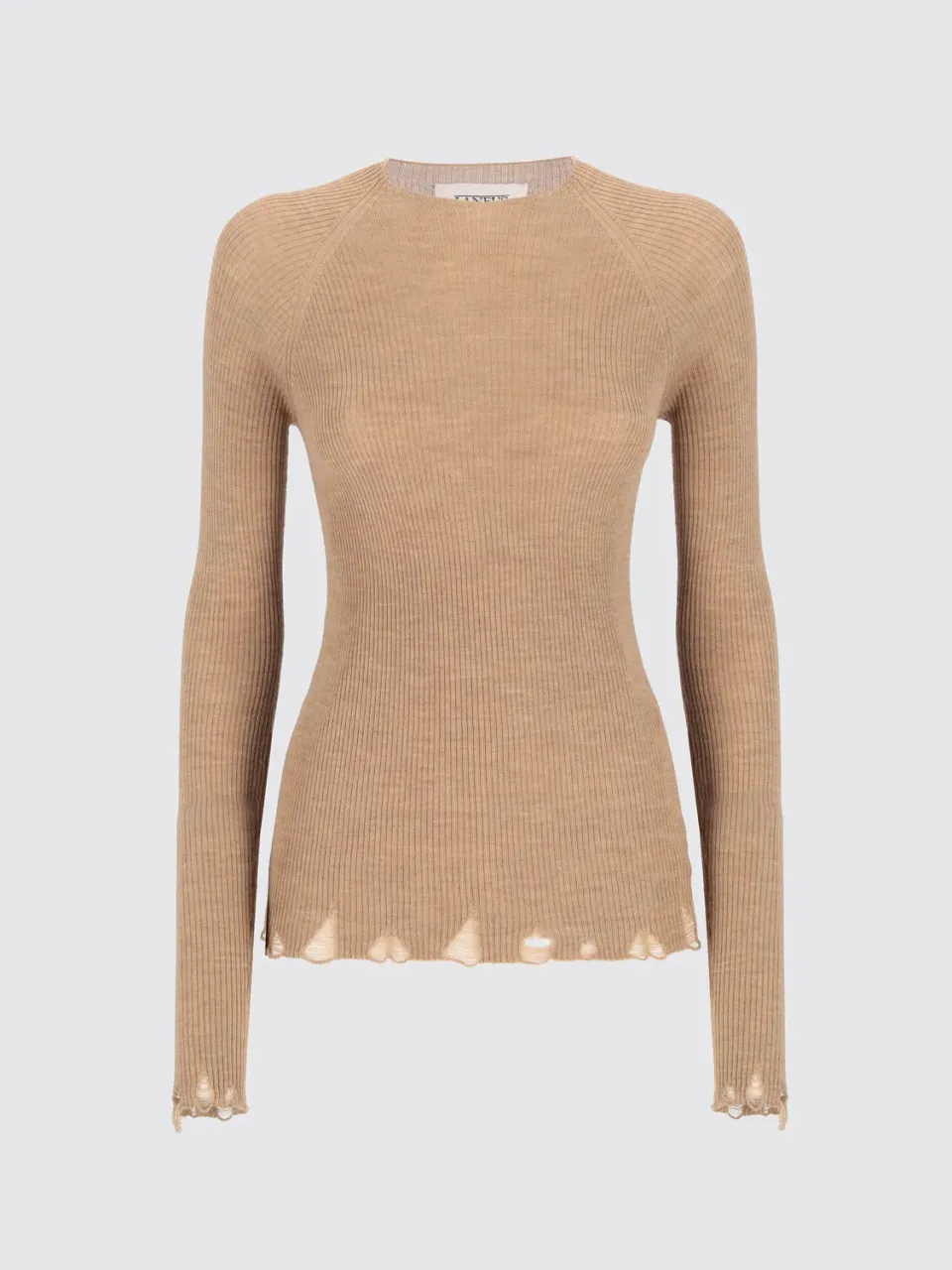 Laneus Fine Ribbed Wool Jumper sweater camel uld