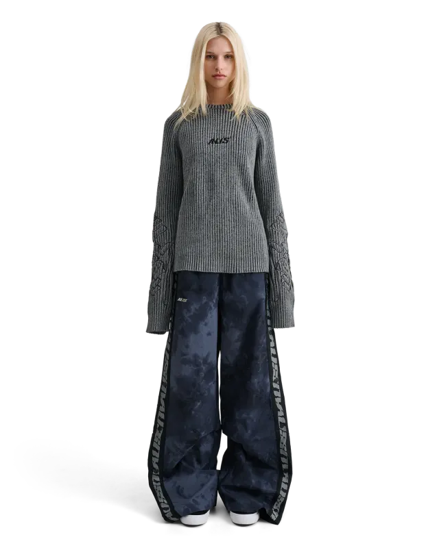 Alis Aria striktrøje grey black broderi bomuld