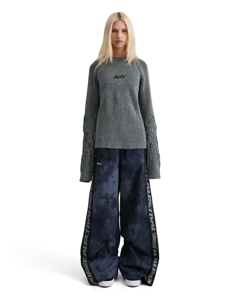 Alis Aria striktrøje grey black broderi bomuld