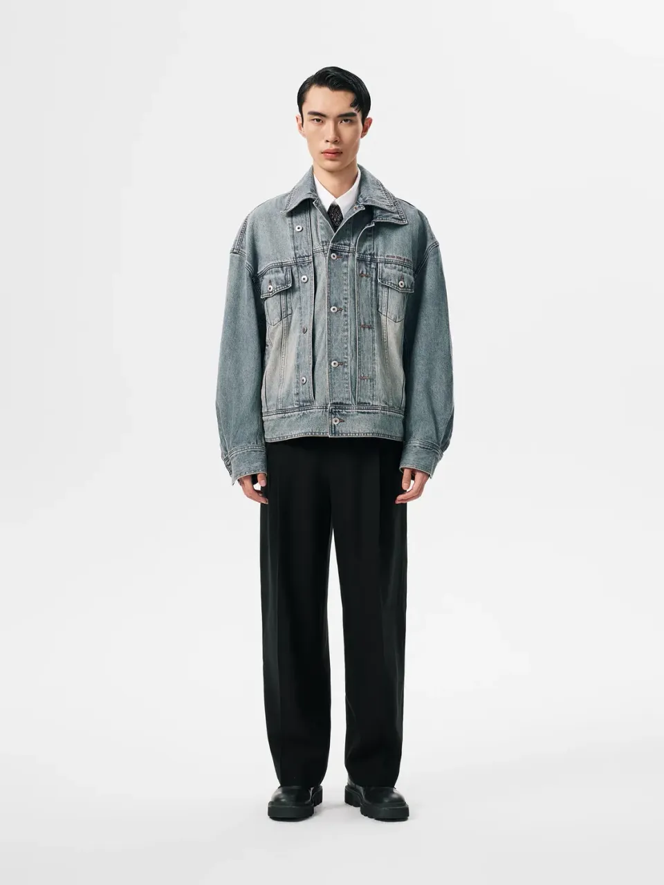 Feng Chen Wang Deconstructed Denim Jacket cowboyjakke blå