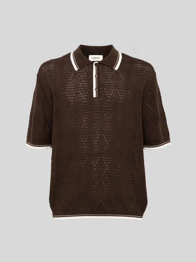 Laneus Openwork Knit polo chokolade bomuld