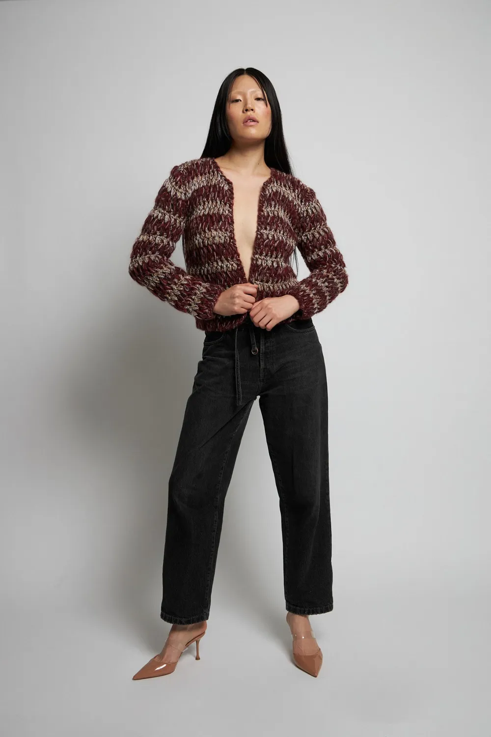 DAWNXDARE PALMA cardigan 339 aubergine stribet