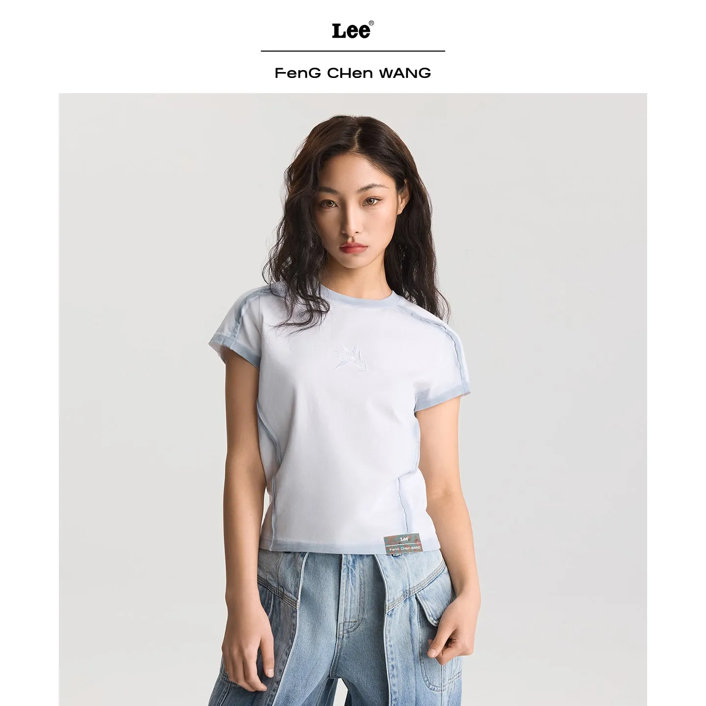 Lee x Feng Chen Wang S/S cropped t-shirt hvid spray dame
