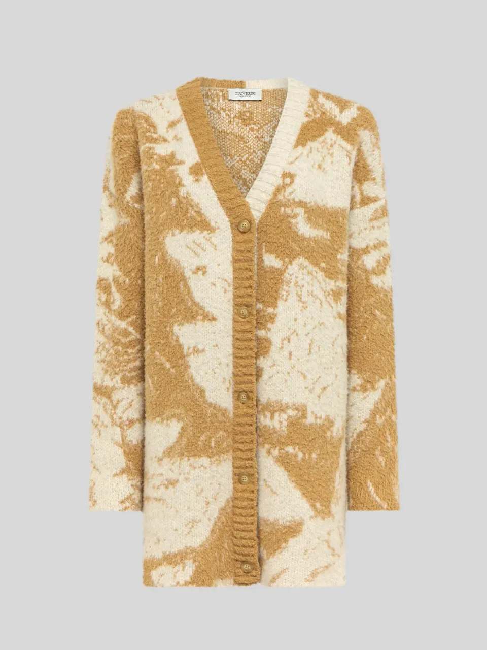 Laneus Boxy Jacquard cardigan camel/cream bomuld