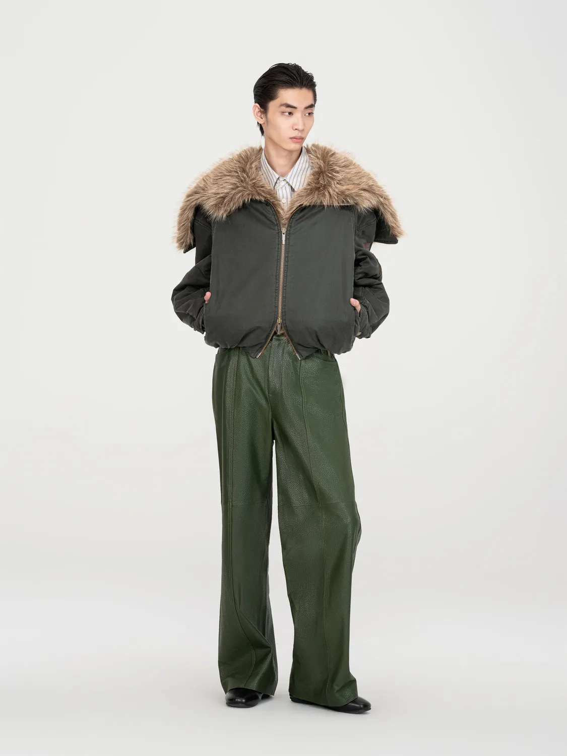 Feng Chen Wang grøn vatteret jakke teddykrave XS-XL