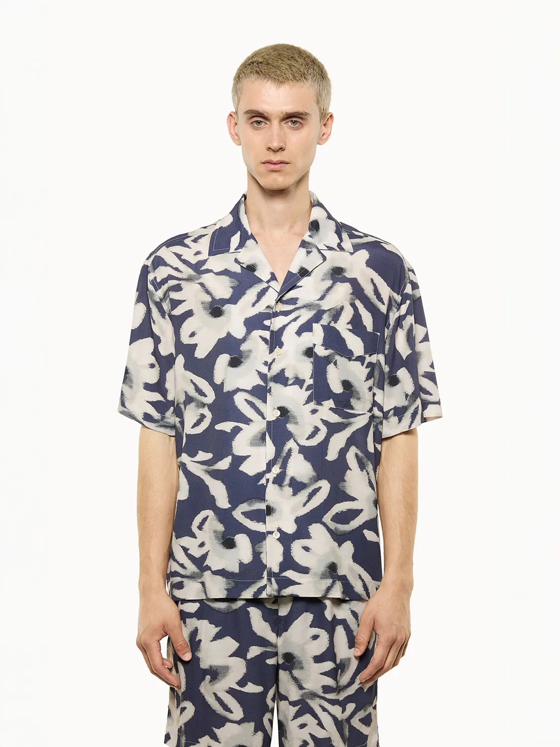 Laneus Bowling Shirt With Print skjorte navy viskose