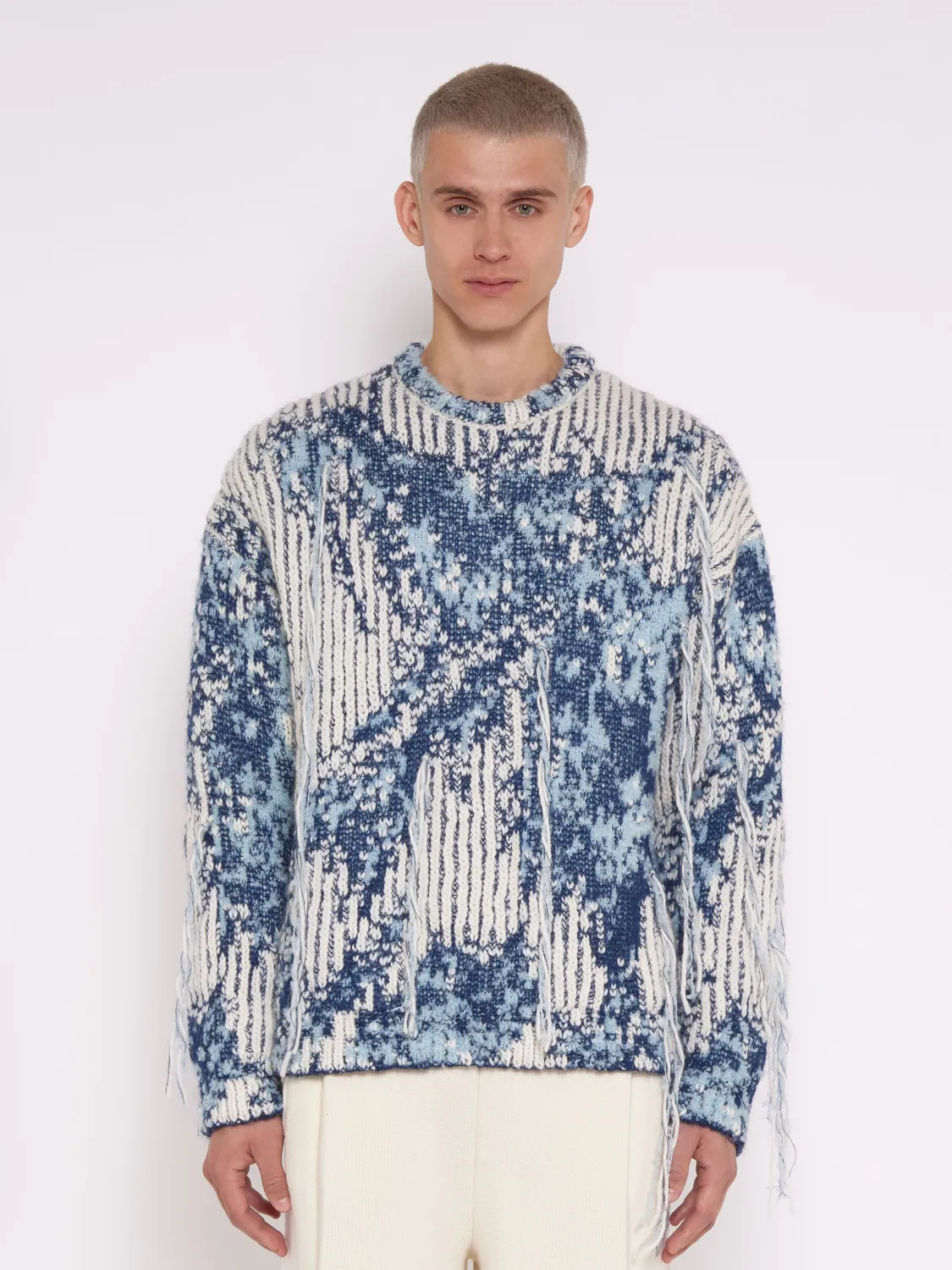 Laneus Jacquard strik blå uld alpaka oversize