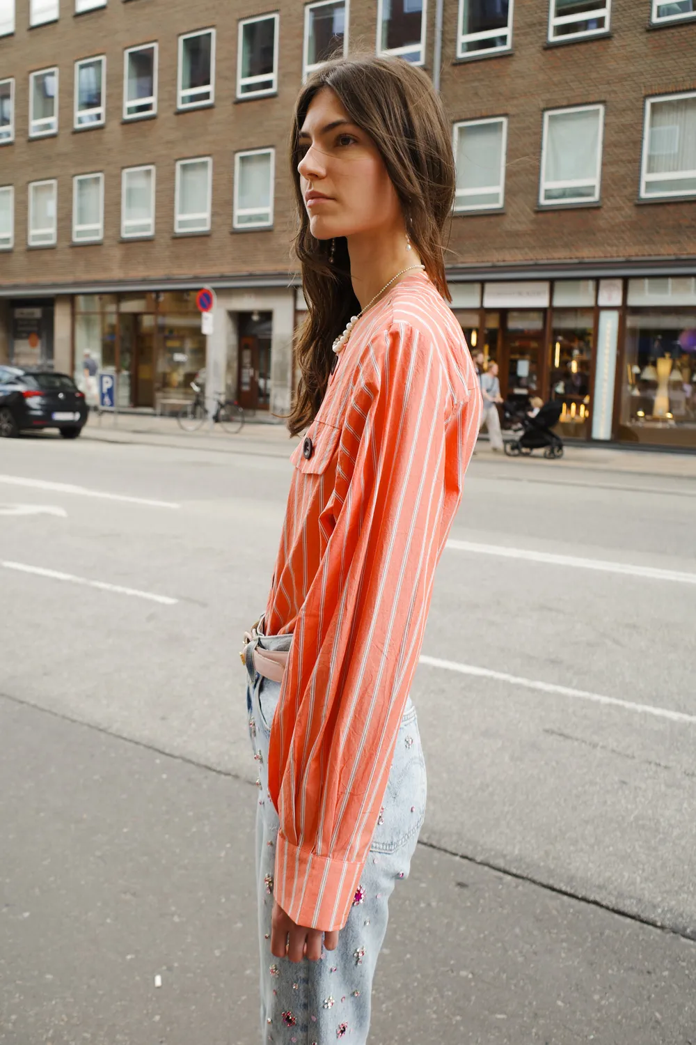Caro Editions Maja skjorte orange stribet bomuld