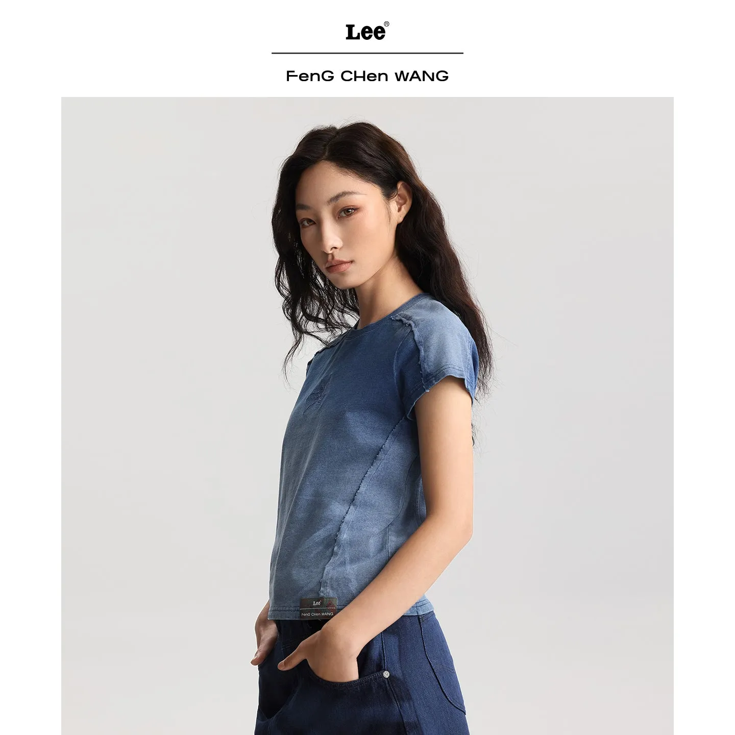 Lee x Feng Chen Wang S/S Tee T-shirt cropped indigo