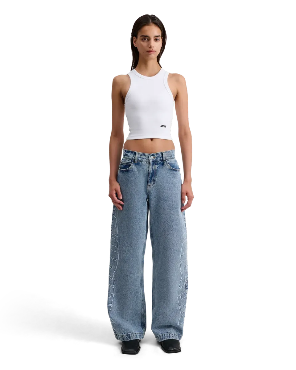 Alis Bam wide fit jeans lyseblå broderi bomuld
