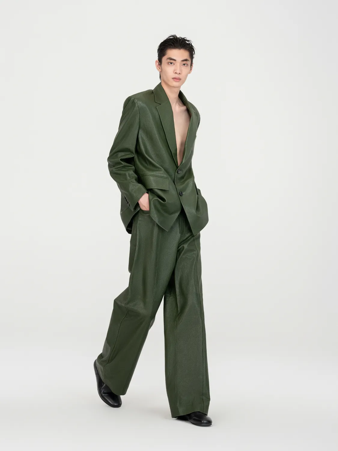 Feng Chen Wang Sheepskin Leather blazer XS-XL grøn lammeskind