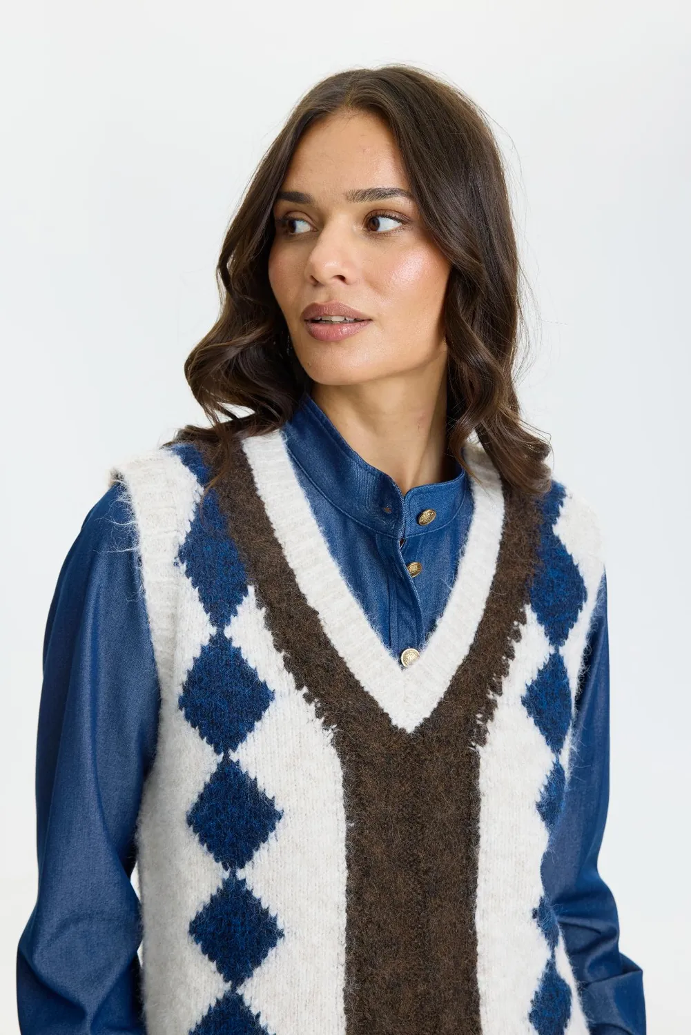 IN FRONT Lux strikvest harlequin V-hals