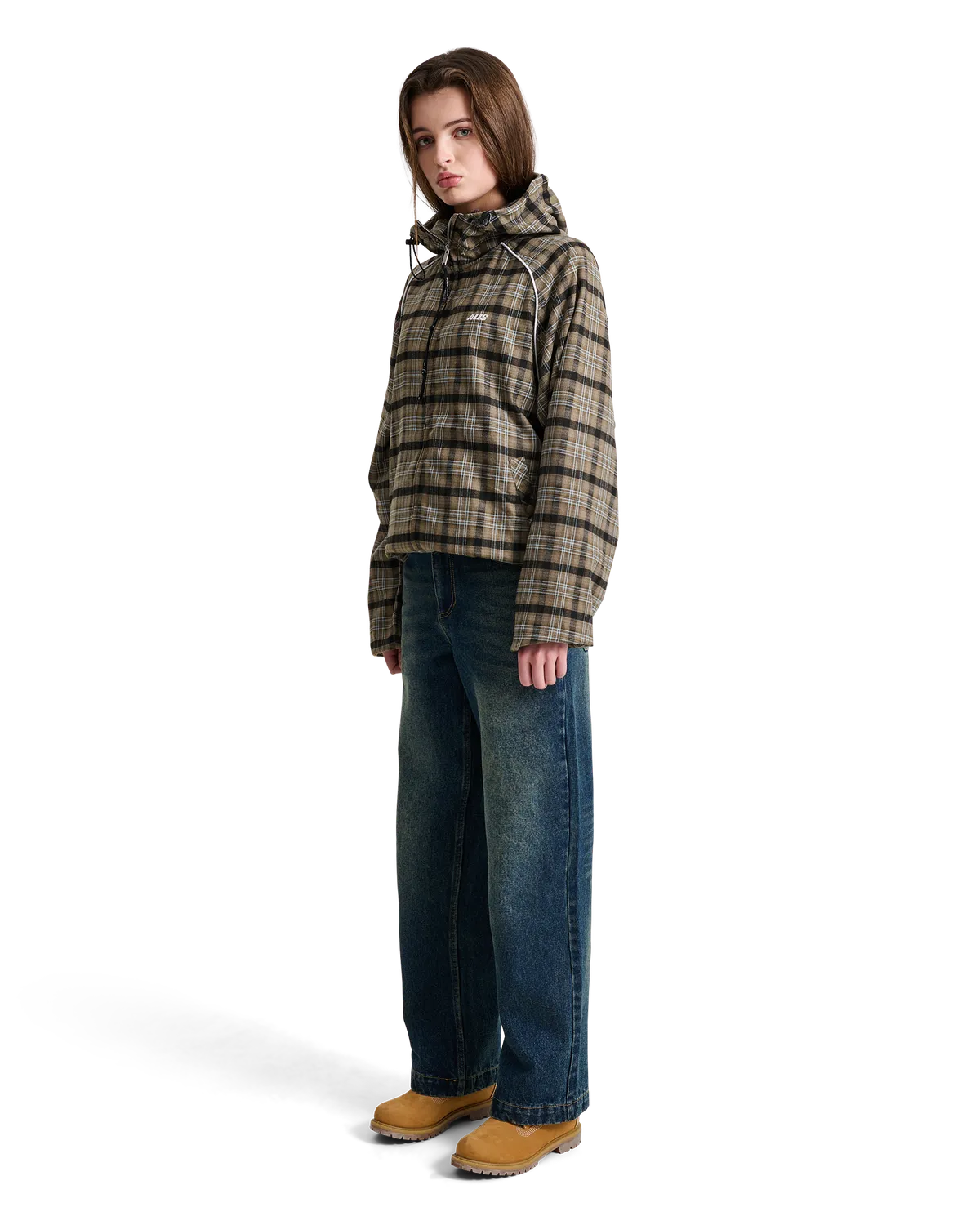 Alis Orby hættejakke Sand/Blue Tartan oversized